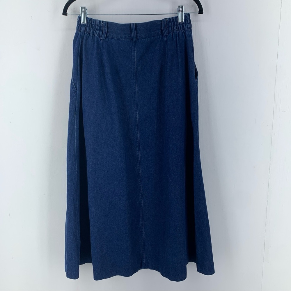 Talbots 12 Denim Skirt Floral Fall Appliqué Cottage Norm Core 90’s Y2K USA VTG - Picture 4 of 7